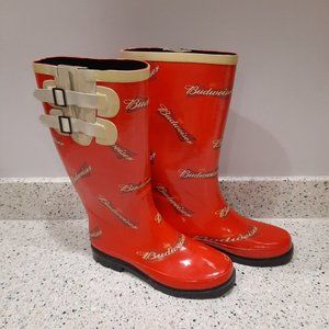 Budweiser Tall Rain Boots Size 8 Red Budweiser Logo Rubber